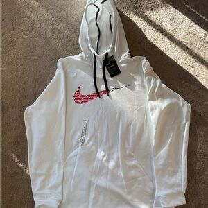 Nike Therma Dry Fit White Hoodie with Red Black Nike Swoosh Logo Men’s XL NWT